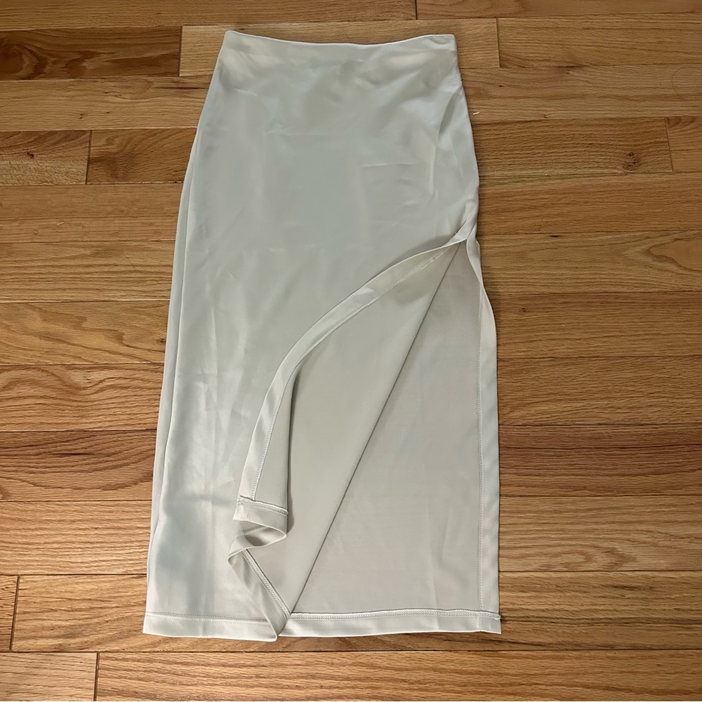 Satin Side Slit Midi Skirt small petite